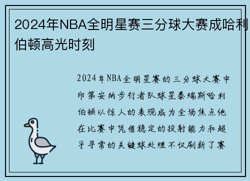 2024年NBA全明星赛三分球大赛成哈利伯顿高光时刻